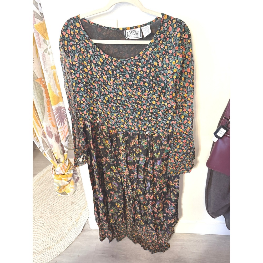 Jasmine midi flutter LG cottagecore cabincore floral scoop tie dress‎ loose fit